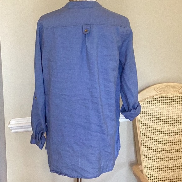 Sunny Leigh 100% linen pull on collarless tunic in sky blue with long sl… - Picture 5 of 12